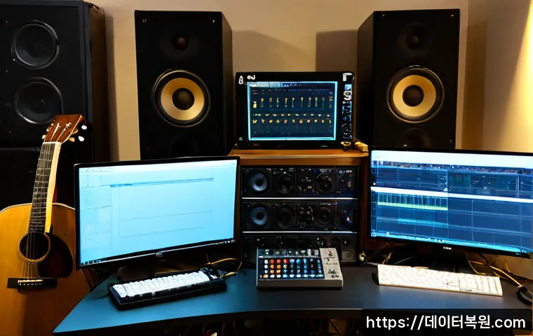 낙원동 STATUS_EXECUTION_TIMEOUT - Photorealistic remote IT support workstation inside a compact Nakwon-dong musical instrument repair ...