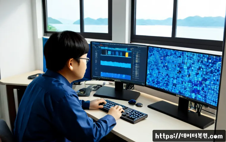 석촌동 STATUS_KERNEL_DATA_CORRUPTION - Photorealistic IT support workstation in a quiet Seokchon-dong apartment office, ultrawide monitor s...