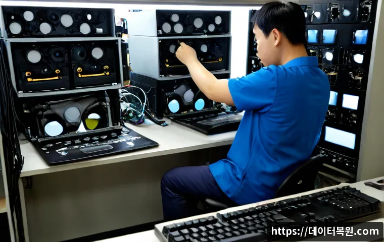 광장동 HDD조립 및 교체수리 - Photorealistic computer repair workstation in Gwangjang-dong, Seoul, technician installing a new