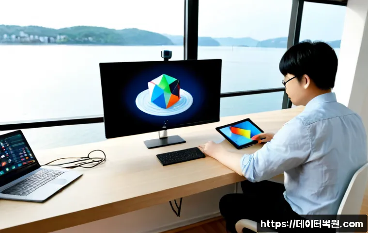 송파동 STATUS_INVALID_OBJECT - Photorealistic software support workstation in a bright apartment office near a calm urban lakeside ...