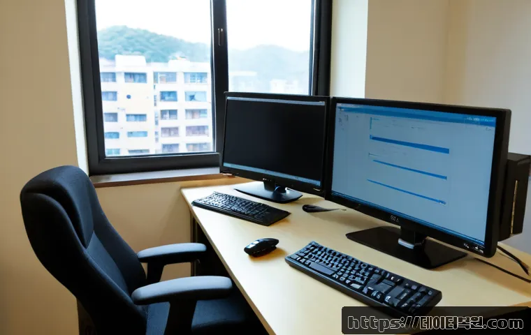 대조동 STATUS_DEVICE_NOT_READY - Photorealistic remote-support workstation in a compact Daejo-dong apartment office, dual monitors sh...