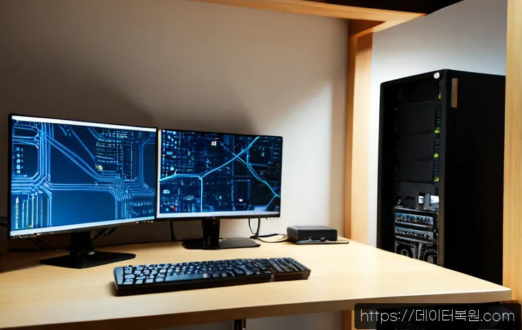 번동 STATUS_CONNECTION_REFUSED - Photorealistic IT support workstation in a compact apartment office, dual monitors showing abstract ...