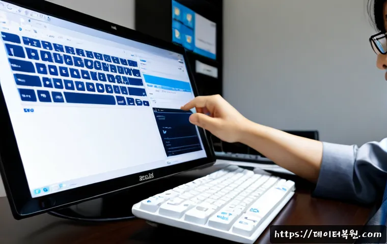 성석동 press f4 key - Photorealistic remote-support workstation in a quiet Seongseok-dong apartment office, close view of ...