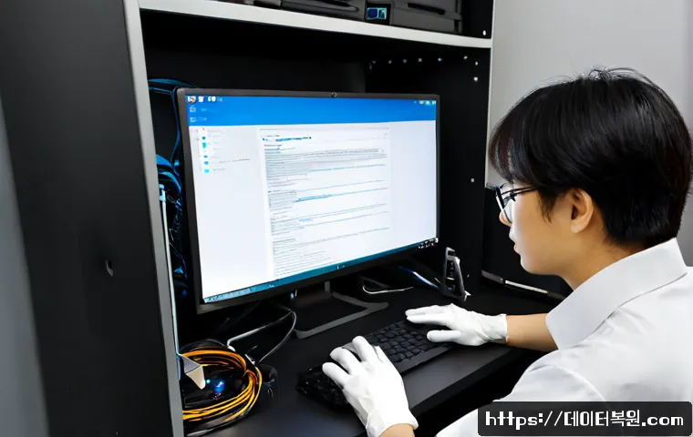 사근동 STATUS_DISK_READ_FAILURE - Photorealistic IT support workstation in a compact East Seoul apartment office, desktop tower opened...