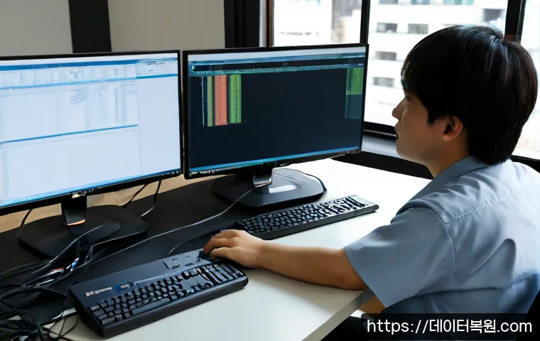 제기동 STATUS_DATATYPE_MISALIGNMENT - Photorealistic remote IT support workstation in a compact Jegi-dong office near an old market distri...