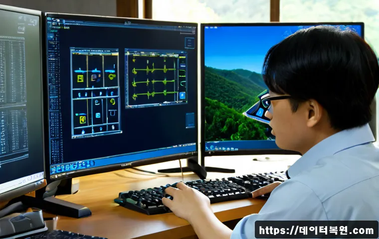 도척면 STATUS_INVALID_LOCK_SEQUENCE - Photorealistic technical support workstation in a quiet rural Korean office near forested hills, eng...