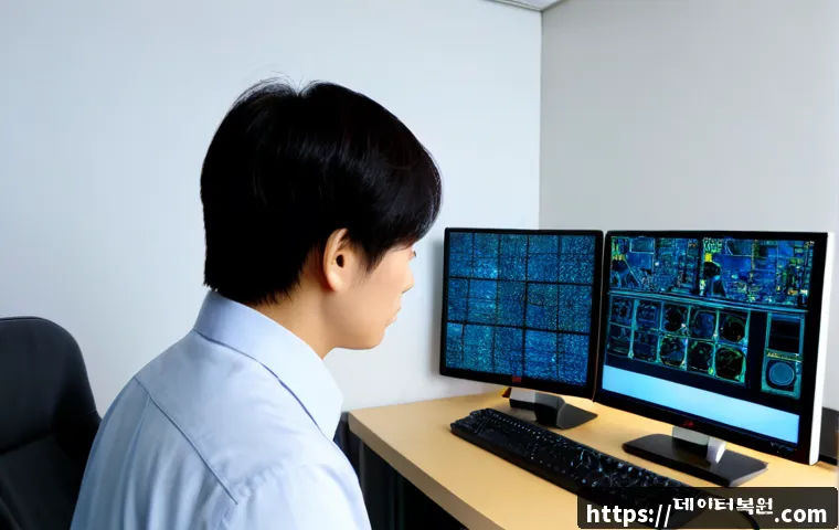 의주로 STATUS_IMAGE_CORRUPTION - Photorealistic IT support workstation in a compact office near an older central Seoul commercial cor...