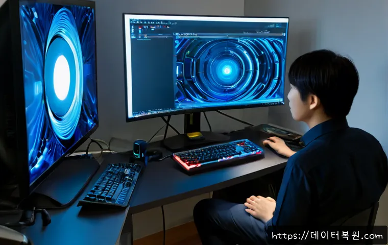 오류동 STATUS_KERNEL_REGISTRY_ERROR - Photorealistic IT support workstation in a compact Seoul apartment office near Oryu-dong, dual monit...