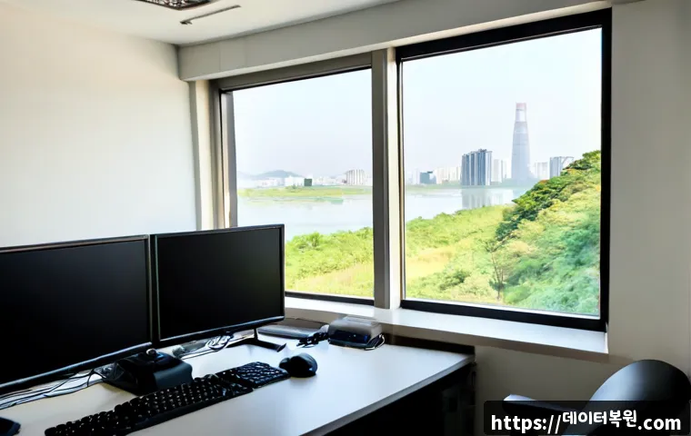 광진구 STATUS_KERNEL_ACCESS_DENIED - Photorealistic IT support workstation in Gwangjin-gu, Seoul, dual monitors displaying abstract syste...