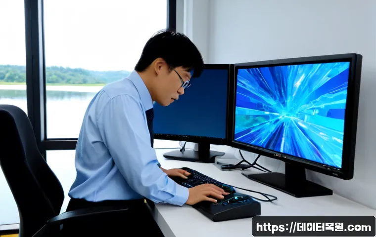 개화동 CRITICAL_PROCESS_DIED - Photorealistic remote IT support workstation in a modern office near quiet riverside farmland, dual ...