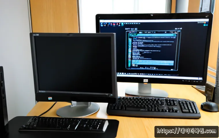 토정동 BOOTMGR is missing - Photorealistic IT support workstation in a compact modern Seoul office, desktop monitor showing a da...