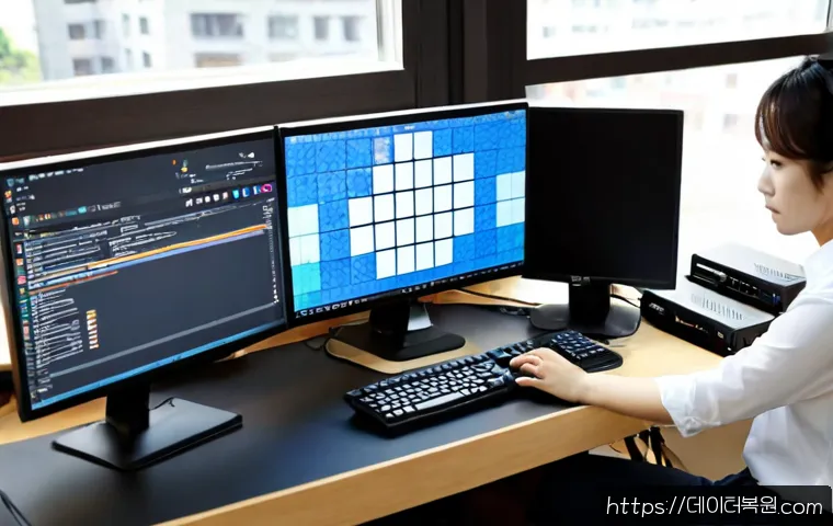 원문동 STATUS_IMAGE_CORRUPTION - Photorealistic remote-support workstation in a quiet modern office near Anyang’s low-rise residentia...