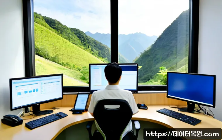 가평읍 DRIVER_CORRUPTED_EXPOOL - Photorealistic IT support workstation in a quiet Gapyong-eup office, dual monitors showing abstract ...