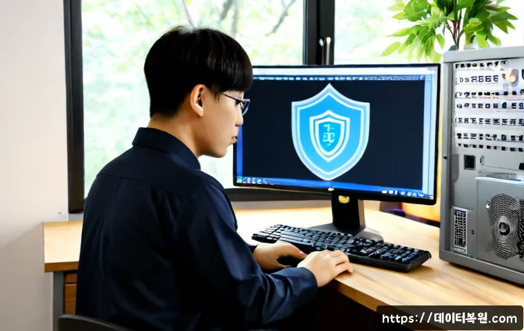 연남동 STATUS_KERNEL_ACCESS_DENIED - Photorealistic IT support workstation in a cozy Yeonnam-dong style studio office, technician studyin...