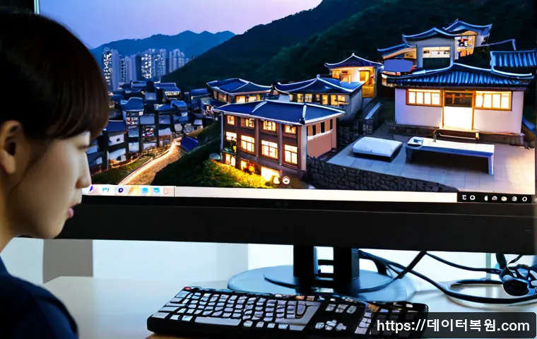 난곡동 신호없음 - Photorealistic remote-support workstation in a compact hillside apartment, a desktop monitor showing...