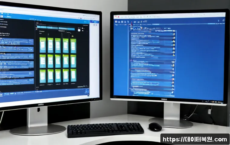 주엽동 UNMOUNTABLE_BOOT_VOLUME - Photorealistic IT support workstation in a modern apartment office, a desktop monitor showing a blue...