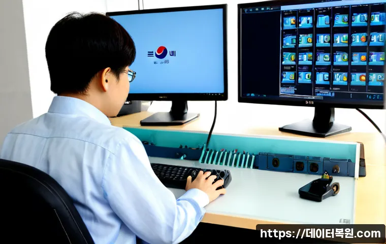 목현동 STATUS_FILE_IN_USE - Photorealistic remote-support workstation in Mokhyeon-dong, a frustrated CAD technician viewing a de...