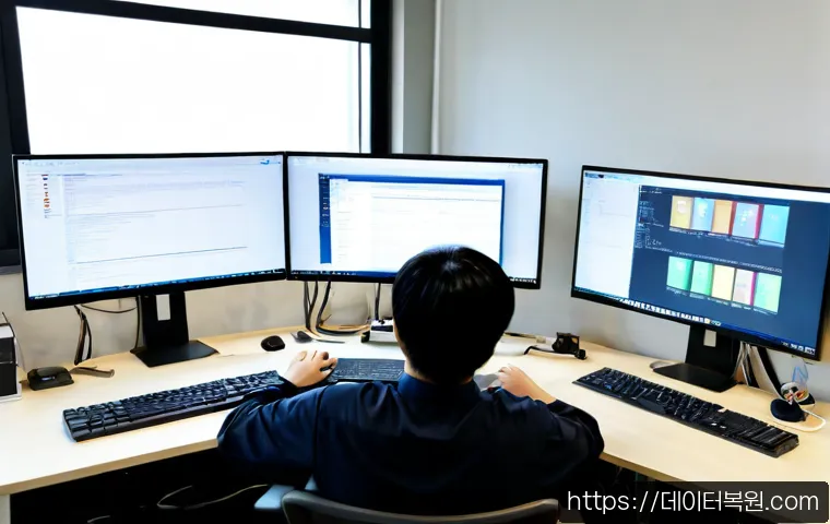 은평구 부트캠프설치 - Photorealistic IT technician installing a bootable system recovery environment on a high-end desktop...