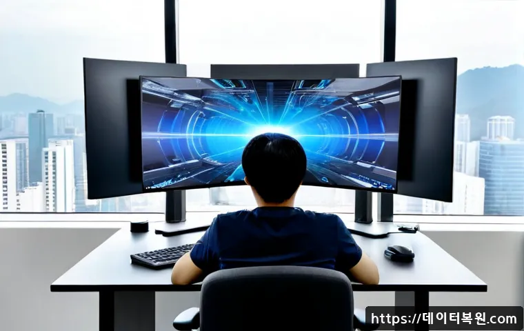 삼성동 DPC_WATCHDOG_VIOLATION - Photorealistic premium workstation in a Samsung-dong high-rise office, ultrawide monitor showing a b...