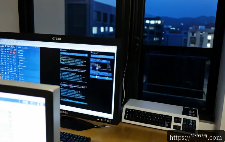 응암동 KERNEL_STACK_INPAGE_ERROR - Photorealistic remote IT support workstation in a compact Eungam-dong apartment office, desktop moni...