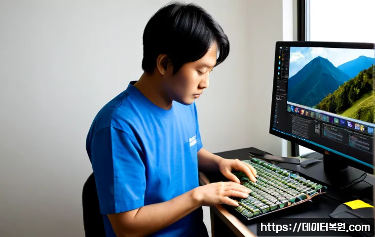 우이동 오버클럭 뚜따 - Photorealistic PC repair workstation in a compact hillside neighborhood studio, technician carefully...