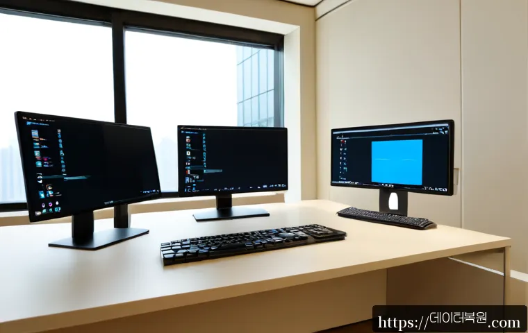 청담동 STATUS_INVALID_PAGE - Photorealistic premium software support workstation in an upscale Cheongdam-dong office, dual monito...