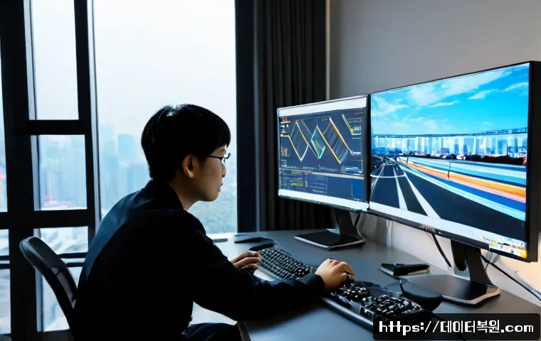 상일동 STATUS_KERNEL_MODULE_INVALID - Photorealistic remote-support workstation in Sangil-dong, Seoul, dual monitors displaying a clean ab...