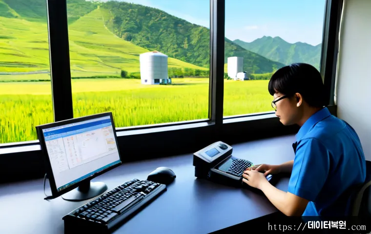 도척면 DEVICE_DRIVER_MISMATCH - Photorealistic rural technical office in Dochok-myeon, dual-monitor workstation showing a detailed m...