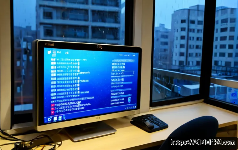 신촌동 STATUS_KERNEL_MODE_EXCEPTION - Photorealistic IT support workstation in a compact Sinchon-dong apartment office, desktop monitor sh...