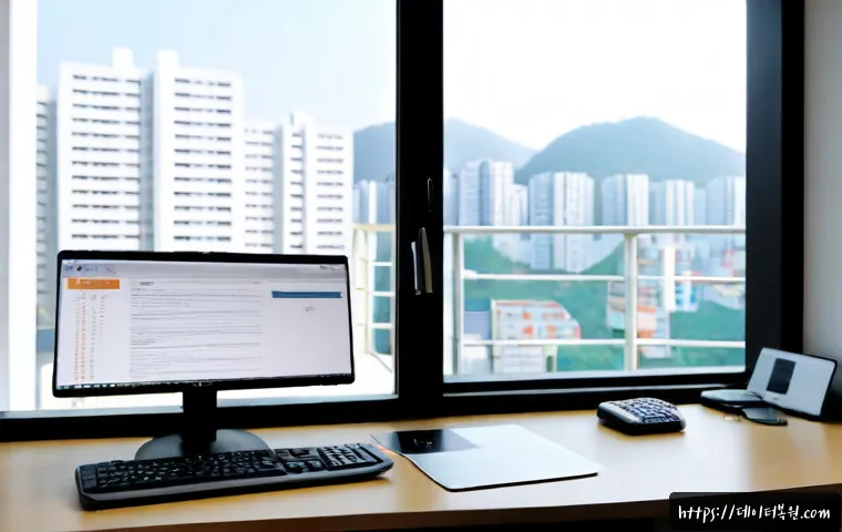 이문동 PROCESS_HAS_LOCKED_PAGES - Photorealistic remote-support workstation in a compact apartment office, dual monitors showing a doc...
