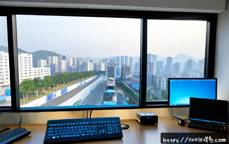 행당동 WHEA_UNCORRECTABLE_ERROR - Photorealistic remote IT support workstation in a compact Haengdang-dong apartment office, dual moni...