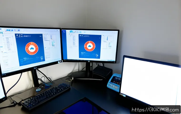 충신동 WIN32K_POWER_WATCHDOG_TIMEOUT - Photorealistic IT support workstation in a compact Chungshin-dong studio office, dual monitors showi...