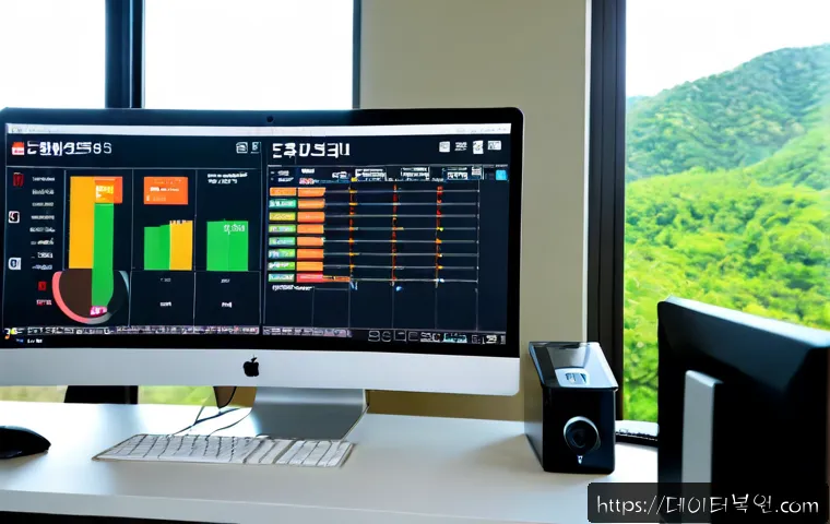 곤지암 MULTIPLE_IRP_COMPLETE_REQUESTS - Photorealistic IT support workstation in a modern office near wooded Gonjiam hills, dual monitors sh...