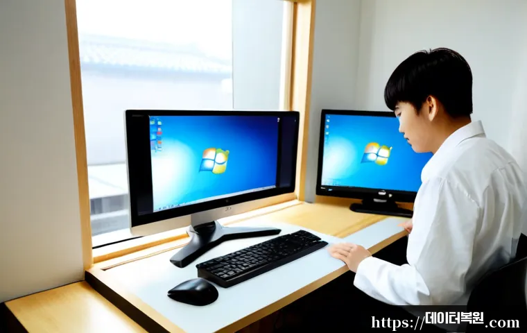 충신동 윈도우10 windows10 재설치 포맷 초기화 - Photorealistic desktop support scene in a compact Jongno residential studio, technician reinstalling...