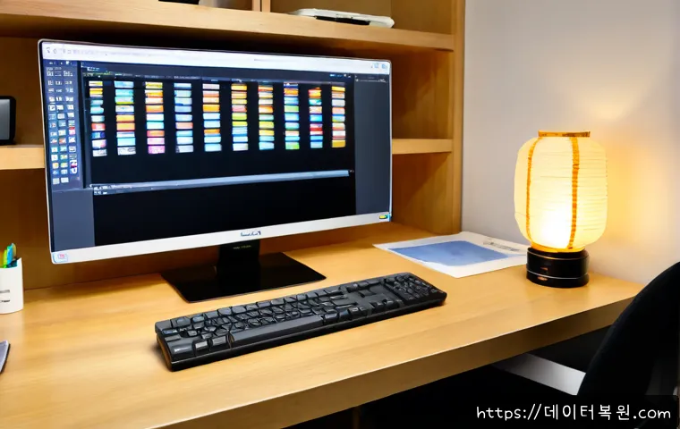 삼청동 STATUS_INVALID_DEVICE_REQUEST - Photorealistic IT support workstation in a quiet Samcheong-dong inspired studio, desktop monitor sho...