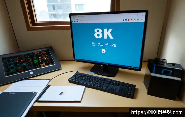 신도동 STATUS_DEVICE_NOT_READY - Photorealistic IT support workstation in a compact Sindong-dong office, desktop monitor showing a bl...