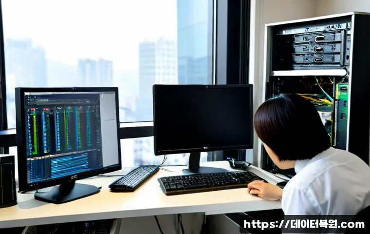 소공동 pc복구중 - Photorealistic IT technician restoring a compact office desktop workstation in a refined downtown Se...