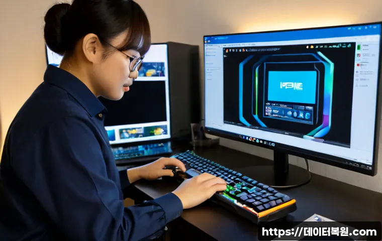 인수동 bootdevice - Photorealistic IT technician at a compact workstation, carefully installing an NVMe SSD into an open...