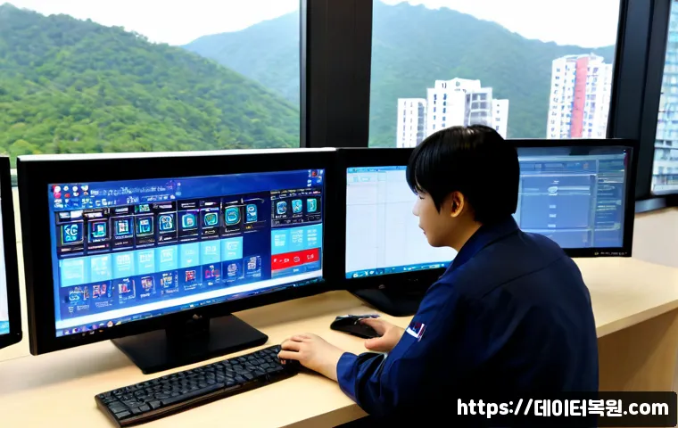 진관동 STATUS_INVALID_PARAMETER - Photorealistic IT support workstation in Jingwan-dong, Seoul, dual monitors displaying a clean unbra...