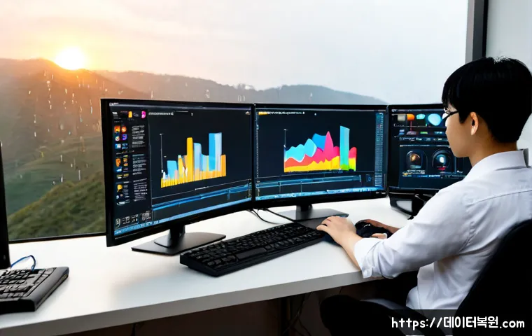 원문동 INVALID_KERNEL_HANDLE - Photorealistic IT support workstation in a modern apartment office, dual monitors showing abstract n...