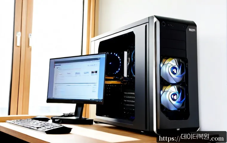 반포동 pc복구중 - Photorealistic PC recovery workstation in a refined Banpo-dong apartment home office, technician car...