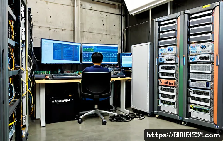 상수동 server출장방문수리점 - Photorealistic on-site server repair inside a compact Sangsu-dong creative studio, technician inspec...