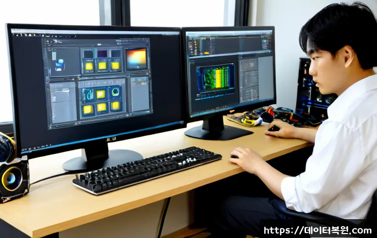 누하동 HARDWARE_FAILURE - Photorealistic remote-support workstation in a quiet Nuha-dong apartment office, desktop computer op...