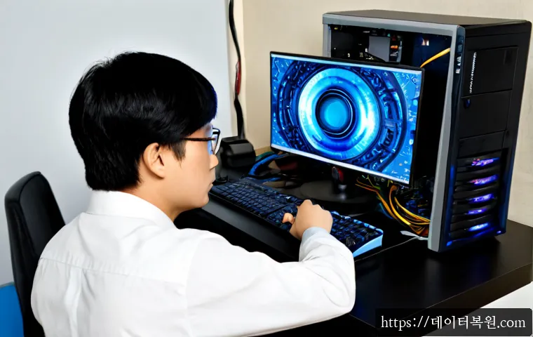 중림동 VIDEO_DRIVER_INIT_FAILURE - Photorealistic compact PC repair workstation in a Jungnim-dong style mixed-use office building, tech...