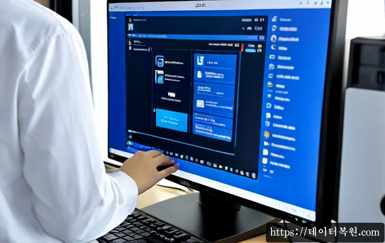 쌍문동 윈도우11 windows11 재설치 포맷 초기화 - Photorealistic desktop workstation during a Windows 11 reinstallation, technician carefully connecti...