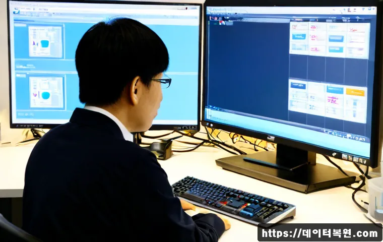 흥인동 신호없음 - Photorealistic IT support workstation in a compact Seoul wholesale-district office, desktop monitor ...