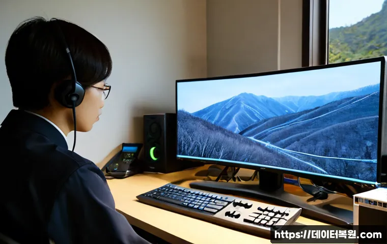 옥천동 STATUS_MEMORY_OVERFLOW - Photorealistic remote-support workstation in a compact Korean office near a quiet hillside neighborh...