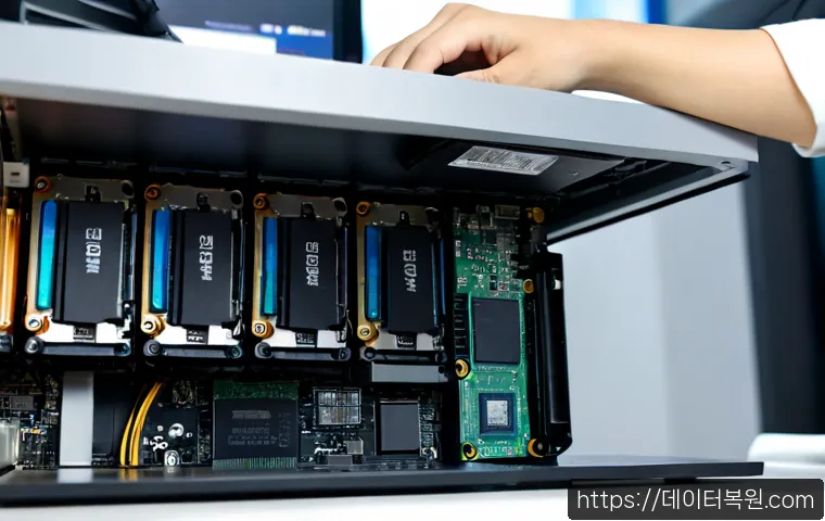 문정동 SSD조립 및 교체수리 - Photorealistic computer repair workstation in Munjeong-dong, Seoul, technician installing a compact ...