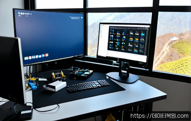 홍제동 SSD조립 및 교체수리 - Photorealistic computer repair workstation in Hongje-dong, technician installing a slim NVMe SSD int...