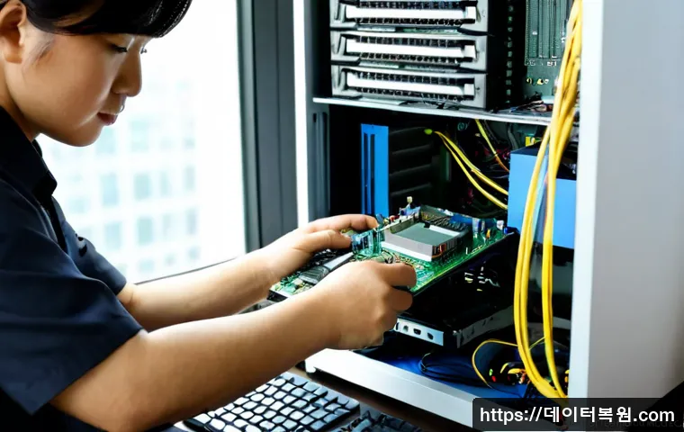 수하동 메인보드조립 및 교체수리 - Photorealistic PC repair bench in a compact downtown Seoul office, technician carefully installing a...